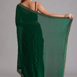 Bottle Green Swarovski Crepe Designer Saree