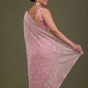Pink Zariwork Georgette Saree