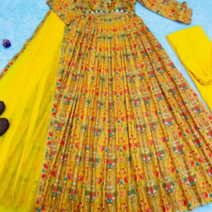 Yellow Aliya Cut Floral Anarkali Suit Set