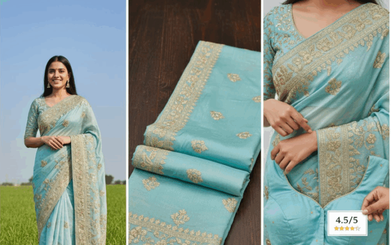 Sky Blue Zariwork Georgette Saree Review