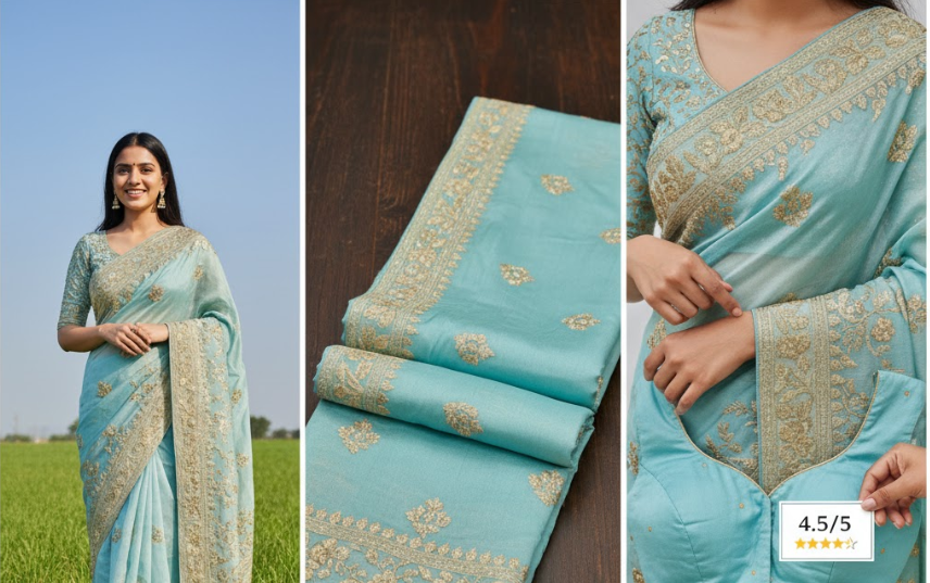 Sky Blue Zariwork Georgette Saree Review